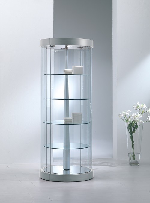 Round Glass Display Revolving Shelves Shop/House with Lights