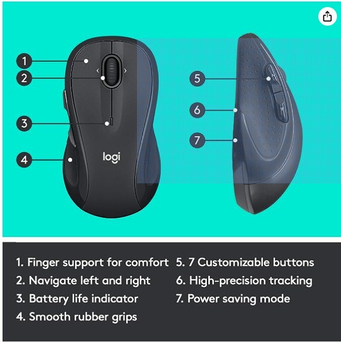 Logitech M510 Wireless Laser Mouse - Black 2 years of battery life