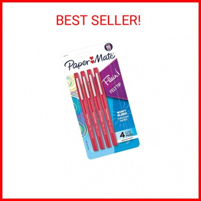 Paper Mate Flair Felt Tip Pens, Medium Point (0.7mm), Red, 4 count