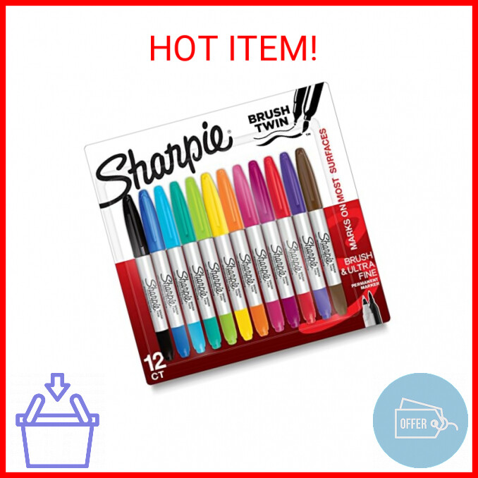 SHARPIE Brush Twin Permanent Markers, Brush Tip Marker and U