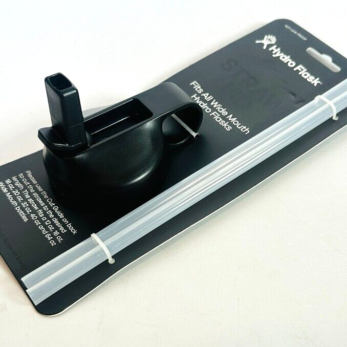 Hydro Flask Wide Mouth Straw Lid w/ 2 Straws Black BPA-Free Dishwasher Safe NEW