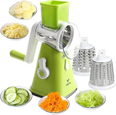 Rotary Cheese Grater Kitchen Mandoline Vegetable Slicer with 3 Interchangeabl...