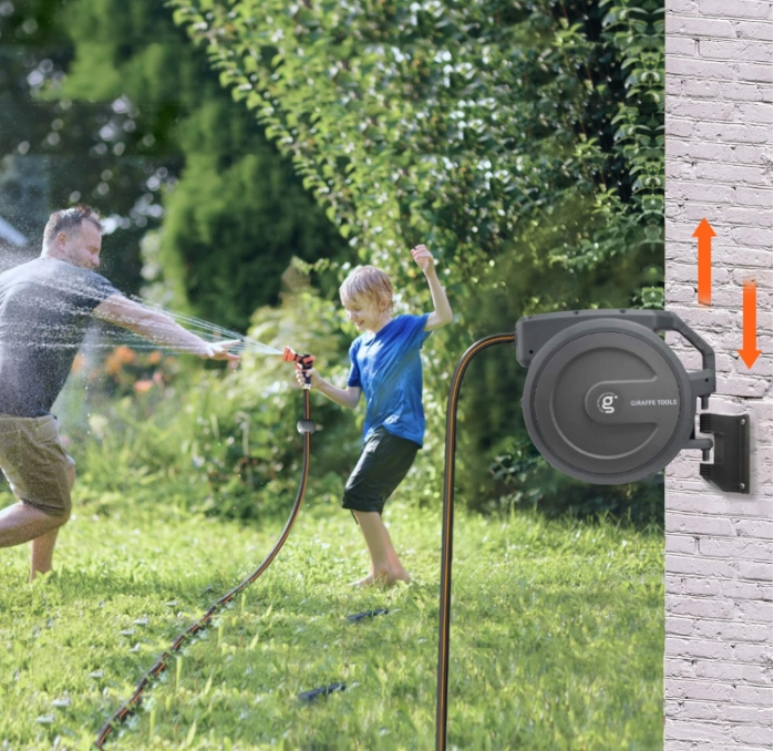 Giraffe Tools Retractable Garden Hose Reel Wall Mount 1/2-IN 78-FT with Nozzle