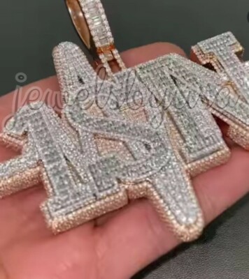 Pre-owned Nsg 3ct Baguette Cubic Zirconia Men's Customized Name Letter Pendant 925 In White