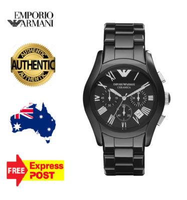 EMPORIO ARMANI CERAMICA VALENTE AR1400 BLACK SILVER CHRONOGRAPH MENS WATCH