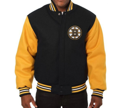 Letterman Boston Bruins Black and Yellow Varsity Jacket Real Leather Yellow  Arms | eBay