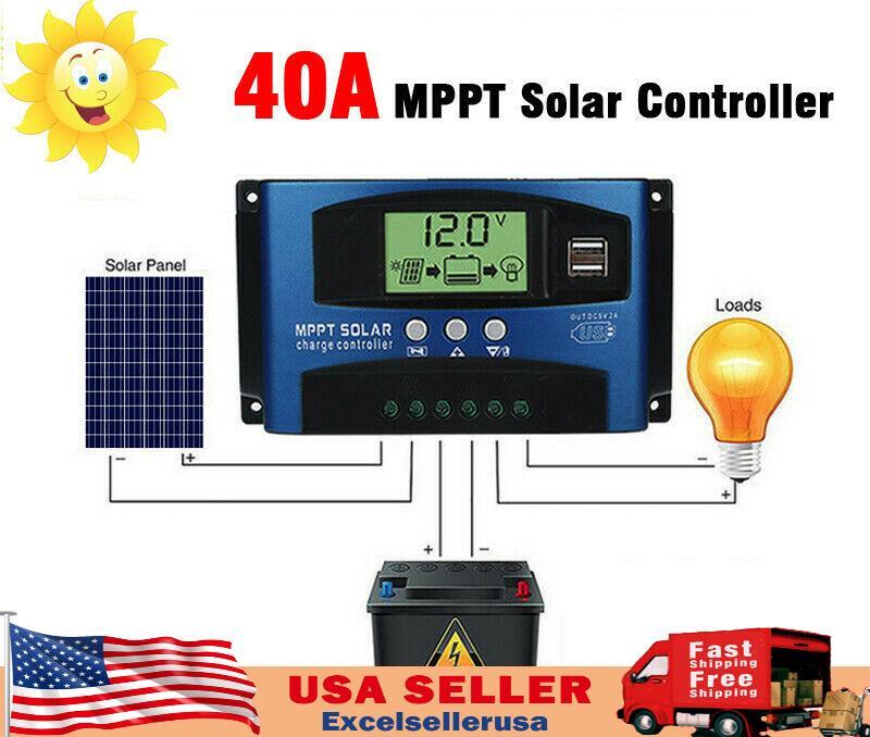 40A MPPT Solar Panel Regulator Charge Controller 12V/24V Auto Focus Tracking US