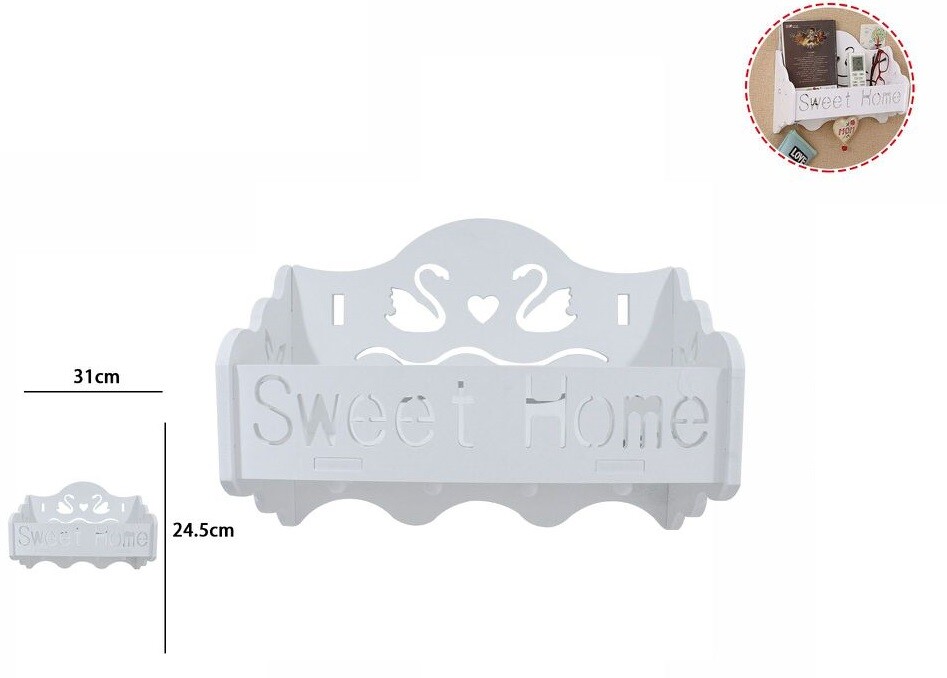 Decorazione Parete In Legno Bianco Con Mensola 4 Appendini Sweet Home 31x24 dfh