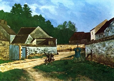 Stunning Oil painting Alfred Sisley - Village route in Marlotte village view 36''