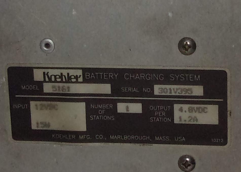 KOEHLER WHEAT MINING LIGHT CHARGER 12VDC 4.8 VDC 1.2 AMPS 5161 USED
