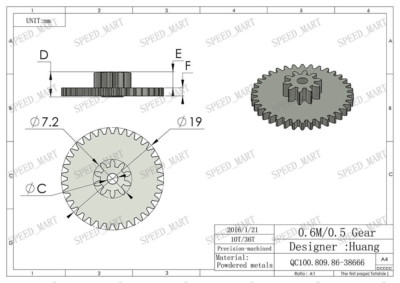 2mm Bore Hole 10T-0.6M 36T-0.5 Module Metal Double Gear Wheel Reduction Gear