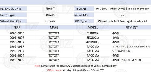 [1-Pack] 930-417K FRONT Wheel Hub Assembly Kit for 1995-2004 Toyota Tacoma 4WD