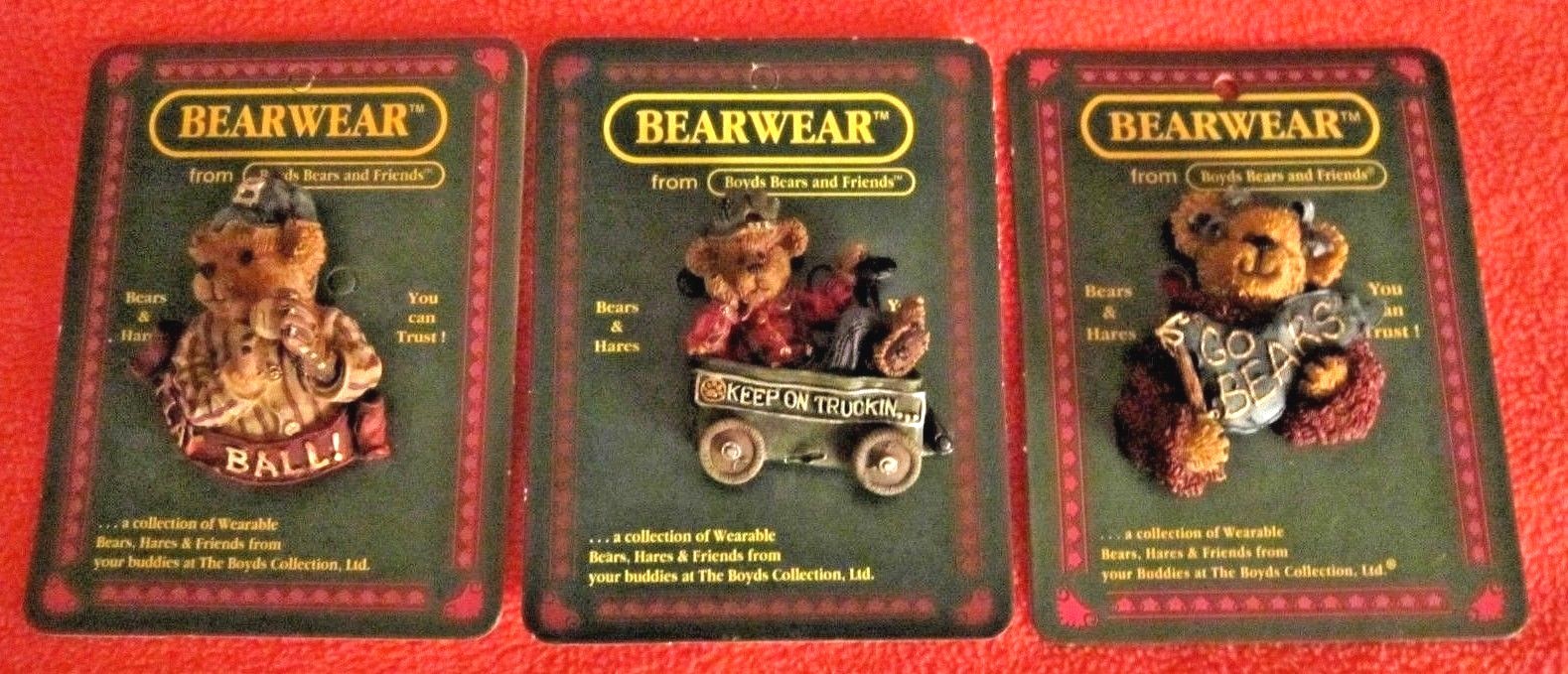 Boyds Bears BEARWEAR Pins, numbered, PLAY BALL, KEEP ON