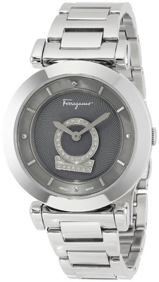 Pre-owned Ferragamo Salvatore  Women's Fq4070013 Minuetto Rotating Gancino Diamond Watch In Dim Gray