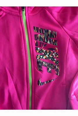 NIKE Toddler Girls Therma-Fit Hoodie Sweatshirt Jacket PINK POW/Neon Yellow NWT