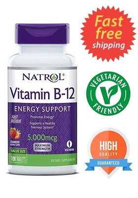 VITAMIN B12 FAST Dissolve 5000 Mcg Promotes Energy Strawberry Flavor...