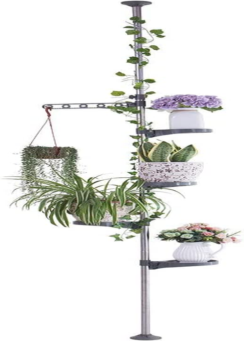 5-Layer Tension Pole Plant Stands Indoor Metal Flower Display Rack Space Saver F