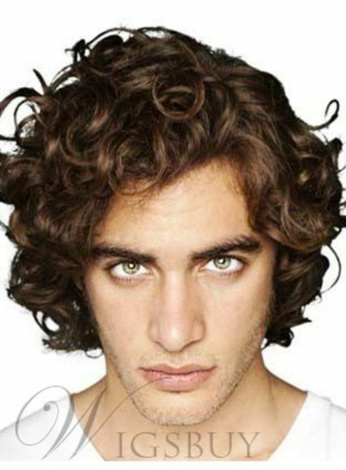 100 Human Hair Natural Short Curly Light Brown Fashion Men S Wig