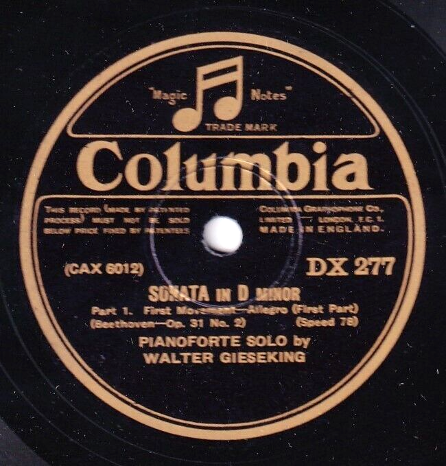 Gieseking. Beethoven (Sonata op. 31.2). Col DX 277-8 (2). NM