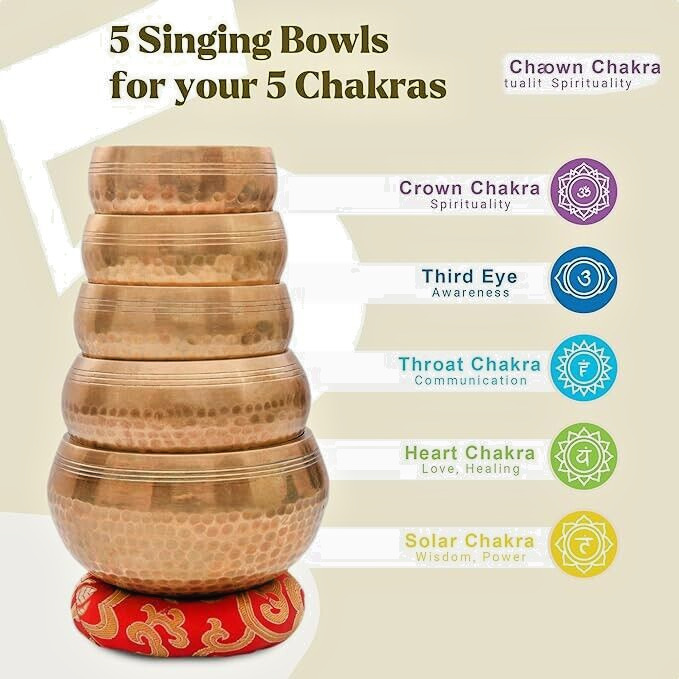 Tibetan singing bowl set-Chakra Healing set of 7-Meditation Sound Therapy Yoga-
