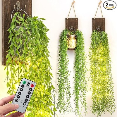 Mason Jar Sconces Decoración de pared Juego de 2 con luces de hadas LED Apliques