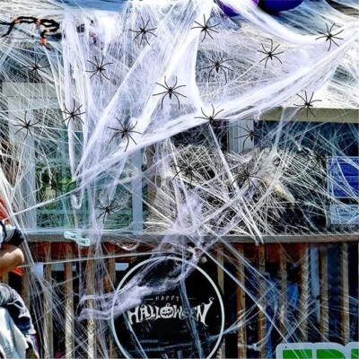 1400 sqft Halloween Spider Webs Decorations with 150 Extra Fake Spiders,