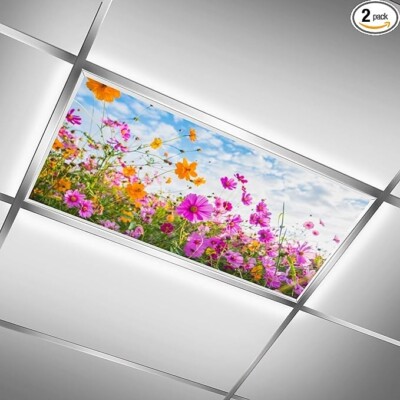 New Birosvsy Florescent light Cover Flowers Under The Sky  Panel 4'x2'