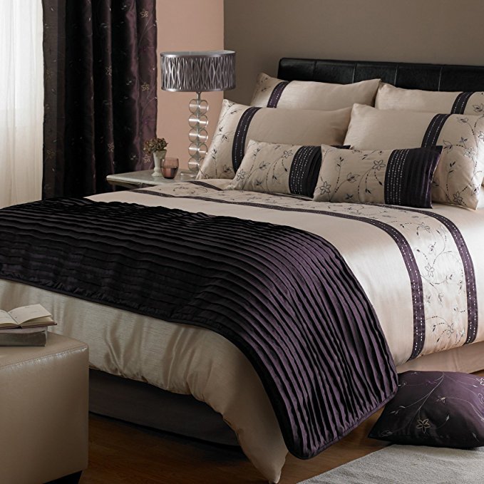 Luxury Satin Embroidered Purple Duvet Cover Pillowcase Set