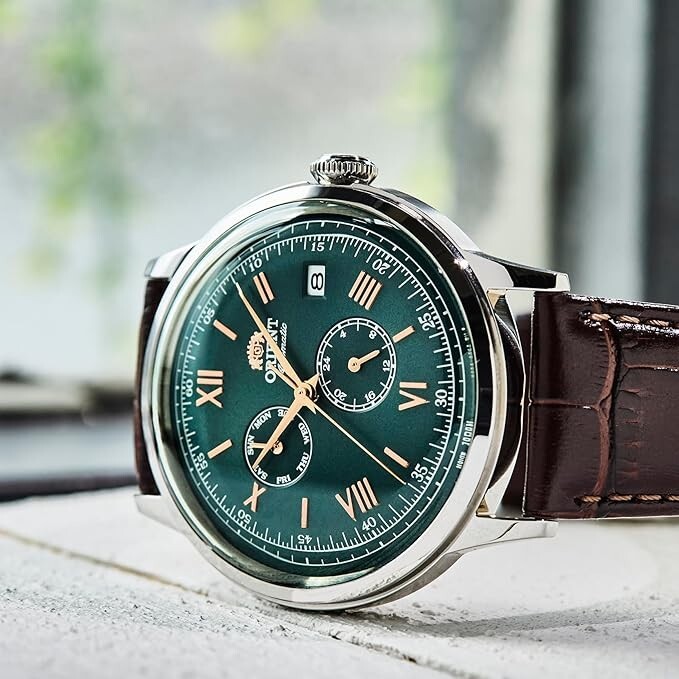Pre-owned Orient Bambino Automatic Mechanical Rn-ak0703e Green Men's Watch In Box