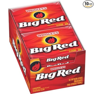 BIG RED WRIGLEY'S Cinnamon Chewing Gum Bulk Pack, 15 Count(Pack of 10)
