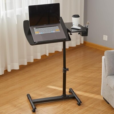 Adjustable Portable Mobile Rolling Laptop Floor Standing Table Computer Stand