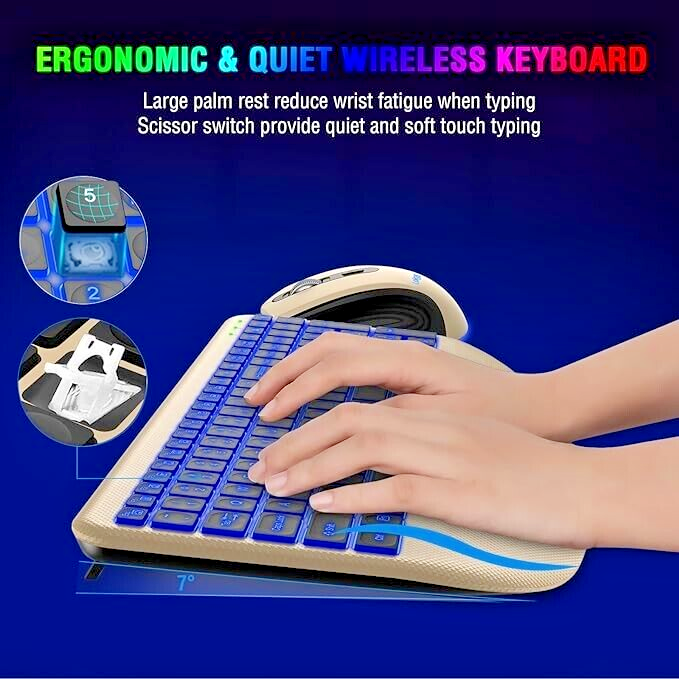 Mouse Combo Rechargeable With 7 Backlits, 2.4ghz Ergonomic Ful