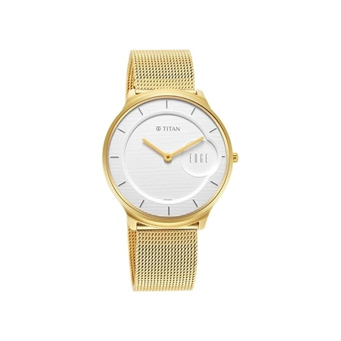 Pre-owned Titan Edge Baseline White Dial Analog Stainless Steel Strap Watch For Men