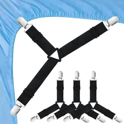4Bed Sheet Fasteners Adjustable Elastic Suspenders Straps Mattress Covers Clips