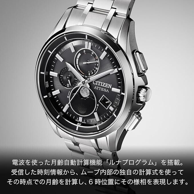 Pre-owned Citizen Brand-new  Attesa Moon Phase By1001-66e Titanium Solar Radio Watch Jdm