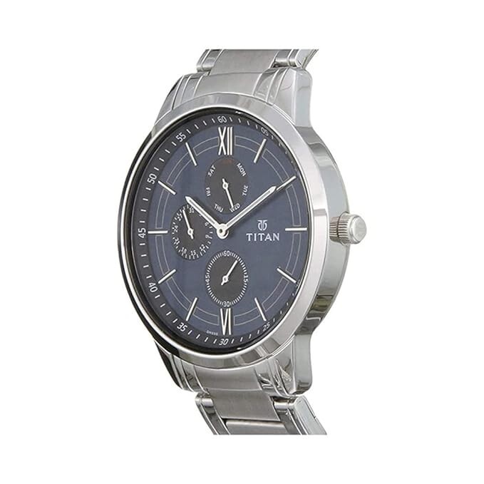Pre-owned Titan Men Metal Blue Dial Analog Watch -nr1769sm01, Band Color-silver