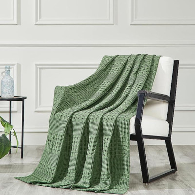 Waffle Weave Olive Green Throw 60Lx50W
