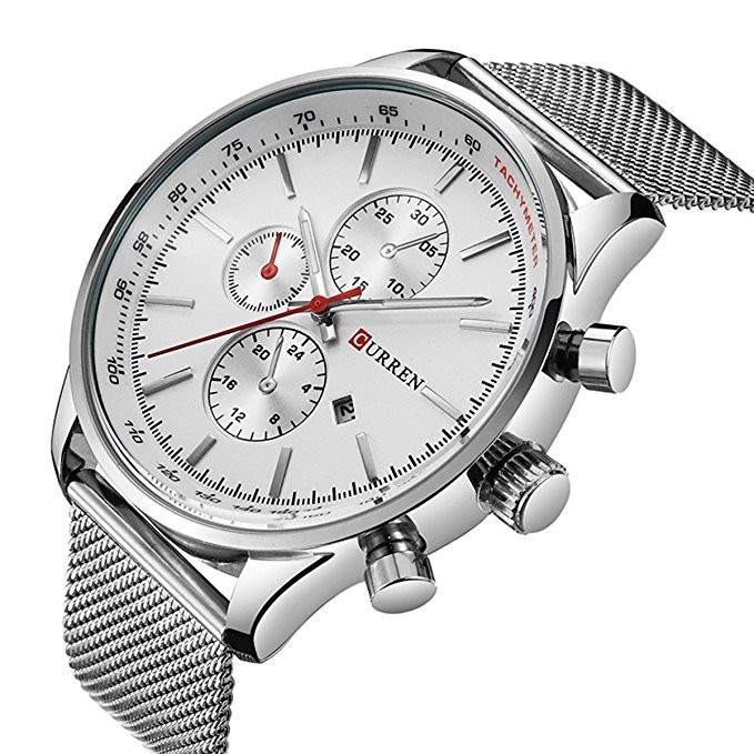 Orologio Da Polso Curren 8227 Uomo Analogico Quarzo Military Data Silver Bia lac