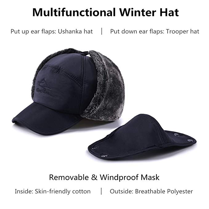Men Trapper Aviator Trooper Earflap Hat Windproof Winter Ski Face Cover Cap Warm