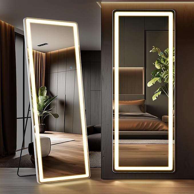 Mirror Full Length Standing Mirror LED Lights Full Body Floor Standing Mirrors