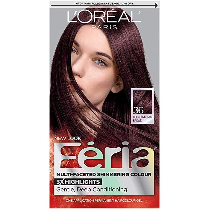 L'Oreal FERIA Shimmering Hair Colour #36 DEEP BURGUNDY BROWN Chocolate Cherry