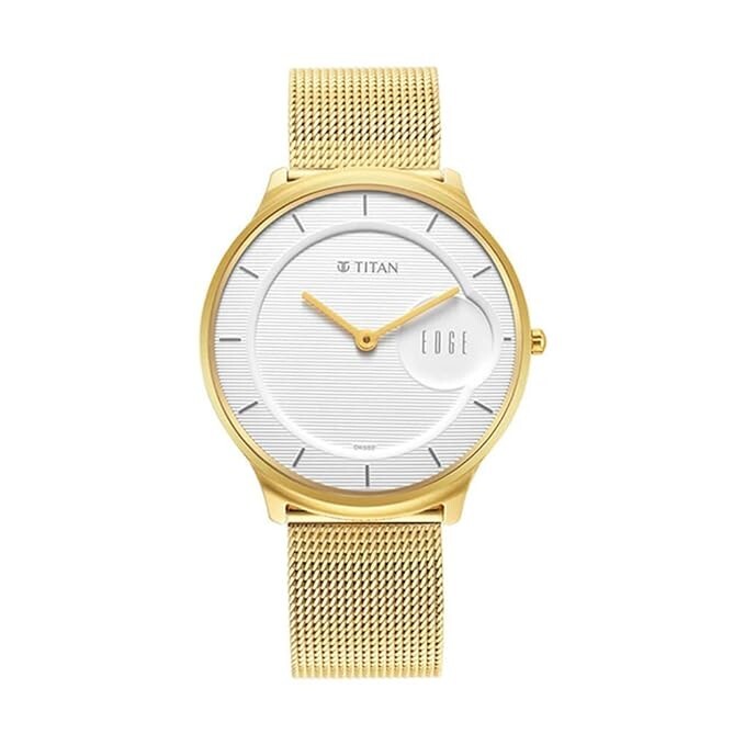 Pre-owned Titan Edge Baseline White Dial Analog Stainless Steel Strap Watch For Men
