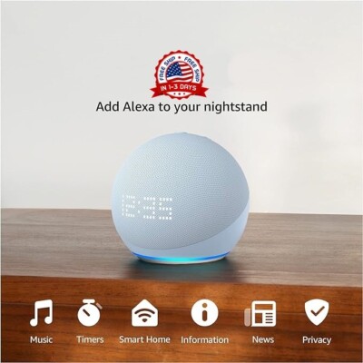Altavoz inteligente compacto con Alexa y pantalla LED mejorada para un reloj de