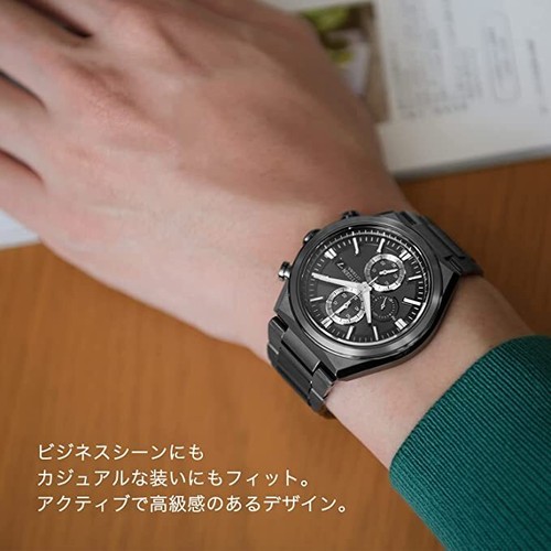 Pre-owned Citizen Attesa Ca0835-61h Eco-drive Titanium Black Chrono Watch Men Japan