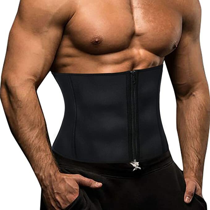 100% Latex Men Waist Trainer Corsets Steel Boned Sweat Belt Sauna Suit Fitness