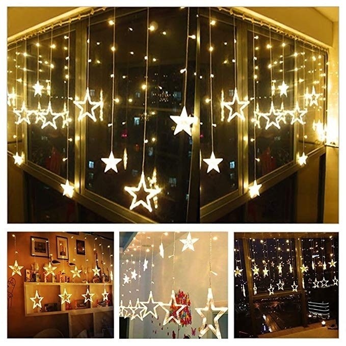 Details About Star Shaped Led Lights String Curtain Window Bedroom Xmas Fairy Lamp Home Decor