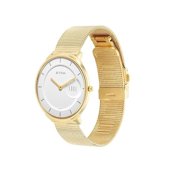 Pre-owned Titan Edge Baseline White Dial Analog Stainless Steel Strap Watch For Men