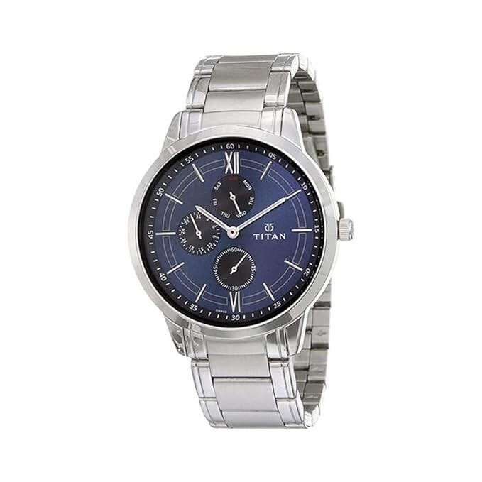 Pre-owned Titan Men Metal Blue Dial Analog Watch -nr1769sm01, Band Color-silver