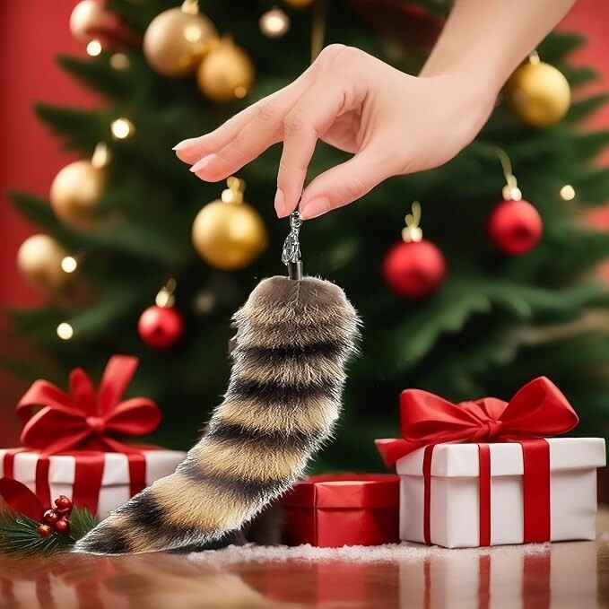 Fluffy Therian Raccoon Tail Keychain - Soft Raccoon Fur, Durable, Perfect for Co