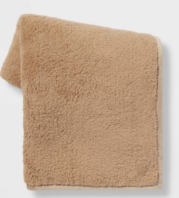 NEW Threshold Solid Sherpa Throw Blanket 50 x 60 Neutral (Tan) Plush Very Soft